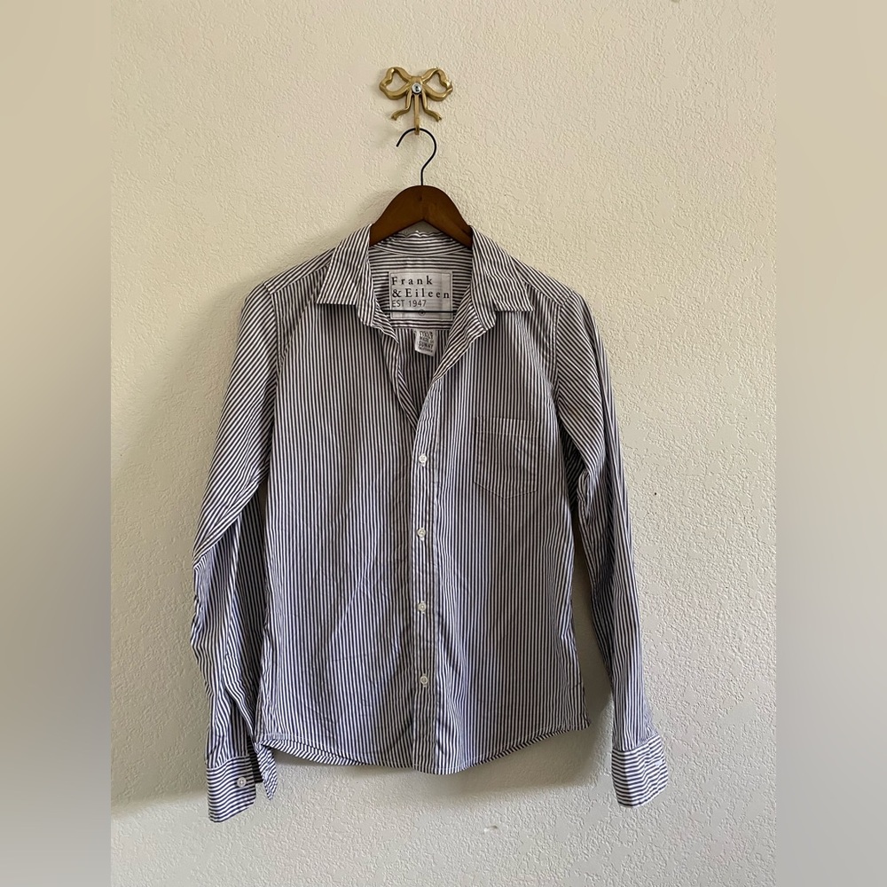 Frank & Eileen Barry Gray White Striped Italian Cotton Button Up Shirt Small